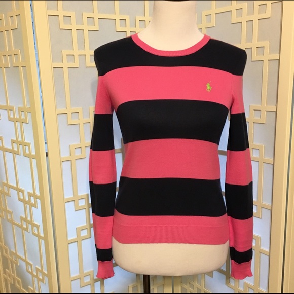 Ralph Lauren Pink &Navy Pima Cotton Stripe Sweater