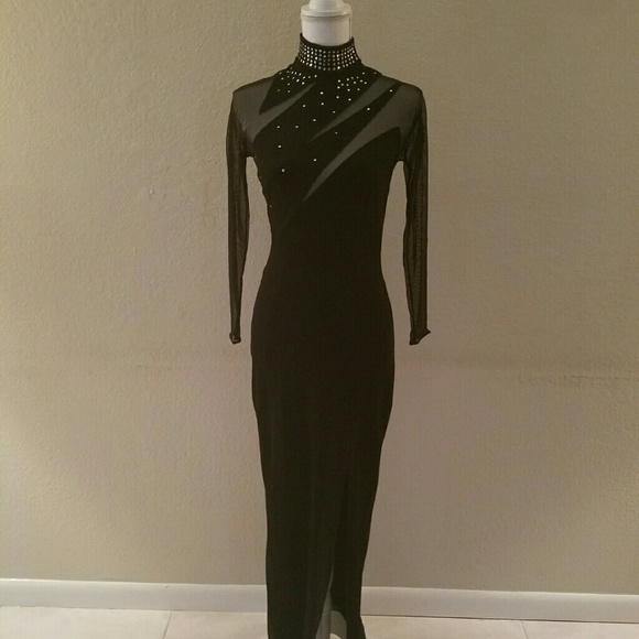 Black sheer long split dress