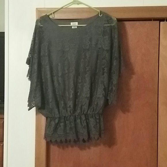 Slate gray lace blouse