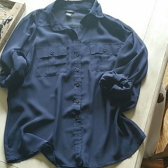 Navy sheer button down - Picture 2 of 3
