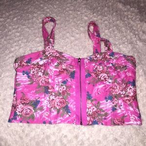 Wall Flower Zip Front Pink Floral Crop Top