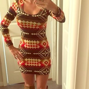 Long sleeve tribal western print dress