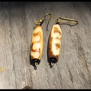 Imported African Earrings Cream and Brown