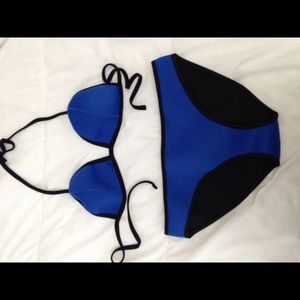 Blue and black bikini