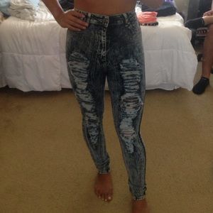 Distressed acid wash high waisted leggings