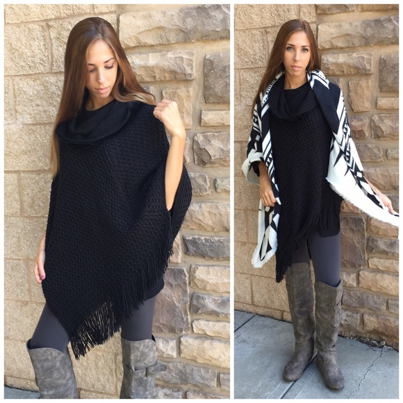 Cowl Neck Hooded Poncho/Cape - Picture 2 of 4