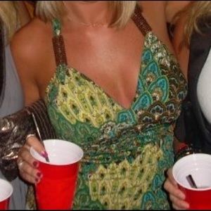 Green peacock pattern halter top!