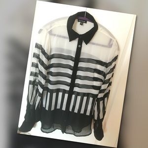 Bebe button-up striped sheer blouse.
