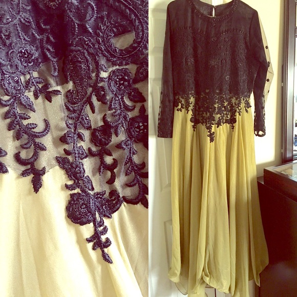 Chiffon Green & Black Dress