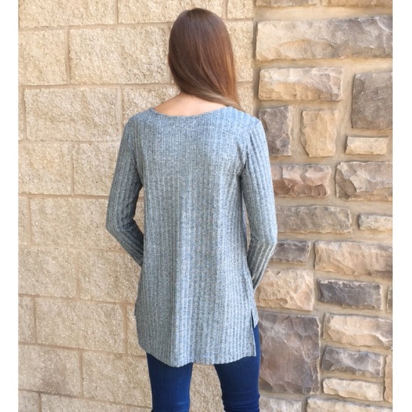 Grey Lace Up Top - Picture 2 of 2