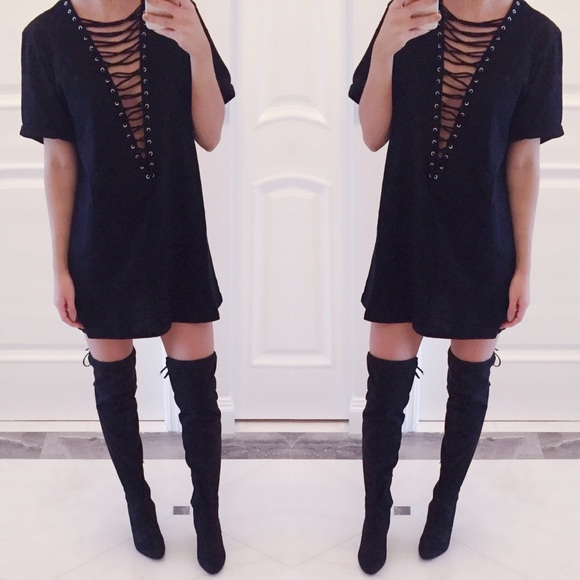 Dresses & Skirts - SOLD OUT ❌ Kendall Lace-Up V-Neck Shirt Dress