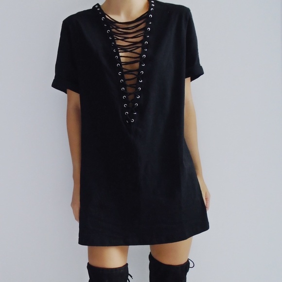 SOLD OUT ❌ Kendall Lace-Up V-Neck Shirt Dress - Picture 3 of 3