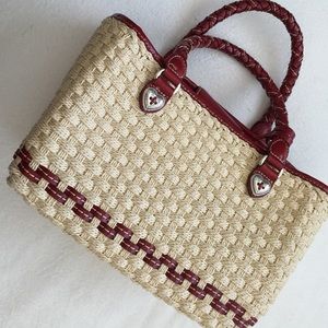 Brighton straw wicker purse with red trim