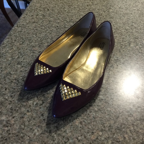 Shoes - Gold and purple ballet flats.