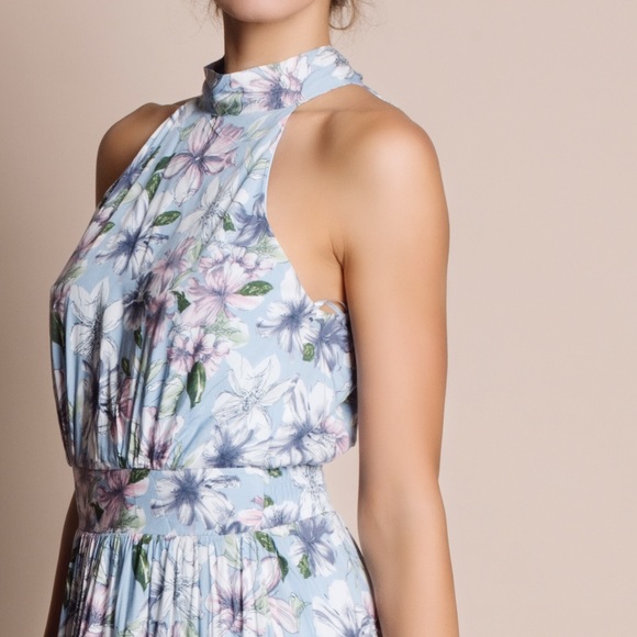 Powder Blue Tie Back Floral Maxi Dress - Picture 3 of 4