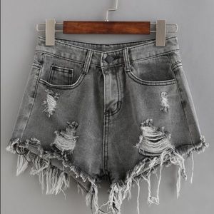 Frayed grey denim shorts