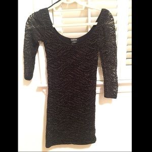 Bebe Bodycon Net Dress - Black & Gold