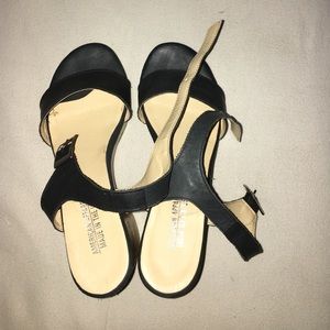 Wood and black American apparel shoes