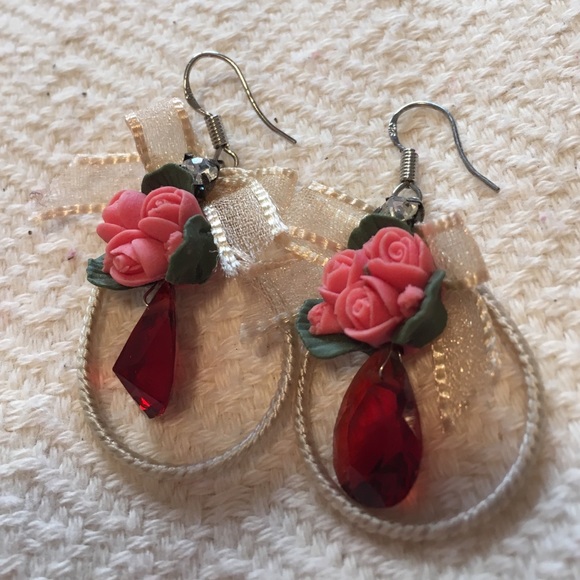 Floral diamond and ruby earrings