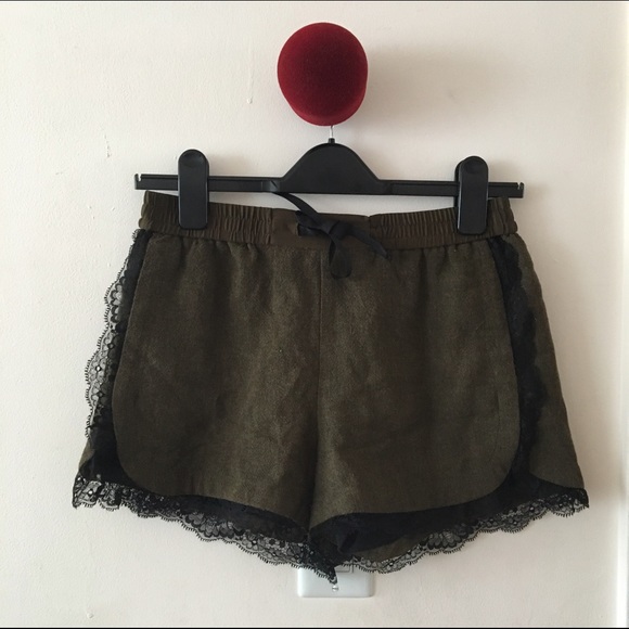 Zara olive wool shorts w/ lace trim (sz XS)