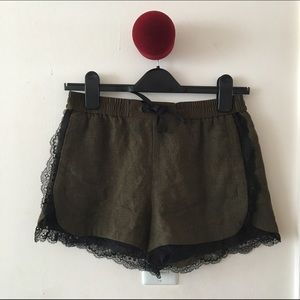 Zara olive wool shorts w/ lace trim (sz XS)