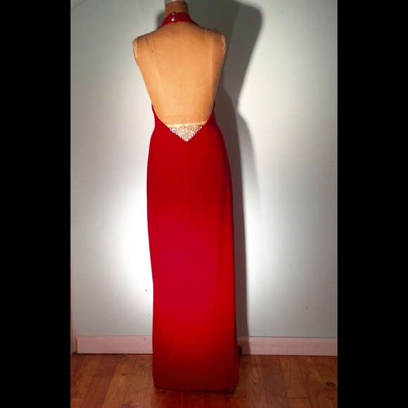 Frederick's... Cherry Red Backless Rhinestone Gown - image 4
