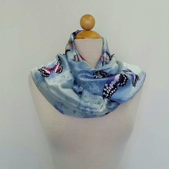 Sold - Blue Purple Multi Butterfly Silk Scarf