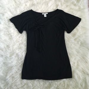 (white house black market) black v-neck bow blouse