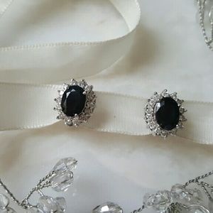 White gold, real diamond and onyx clip on earrings
