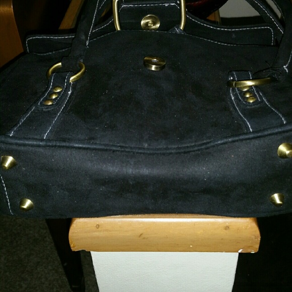 EUC! BLACK SUEDE SATCHEL HANDBAG - Picture 2 of 4