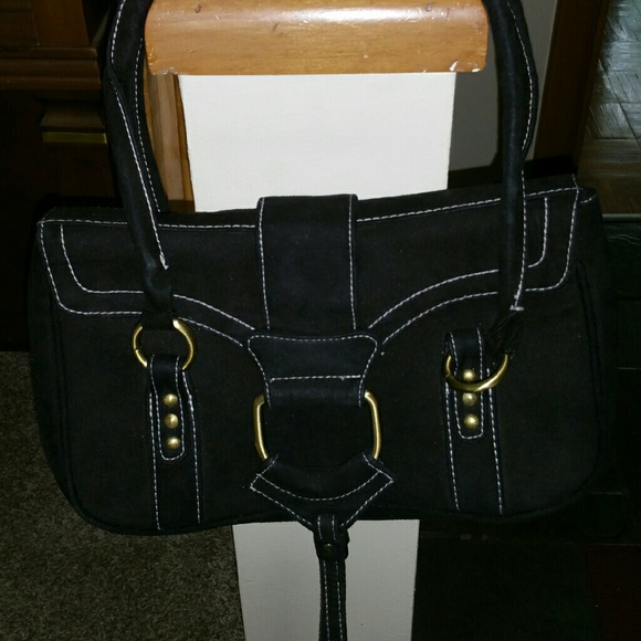 EUC! BLACK SUEDE SATCHEL HANDBAG - Picture 4 of 4