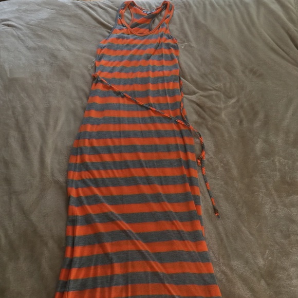 Bright Orange and Heather Gray Striped Maxi