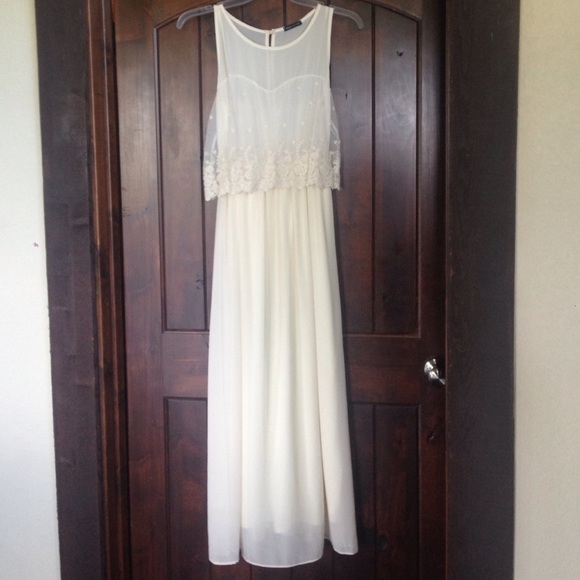 Cream sheer and lace dress