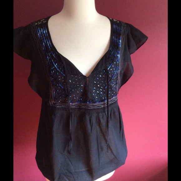 Express peasant blouse black/grey/blue SZ M