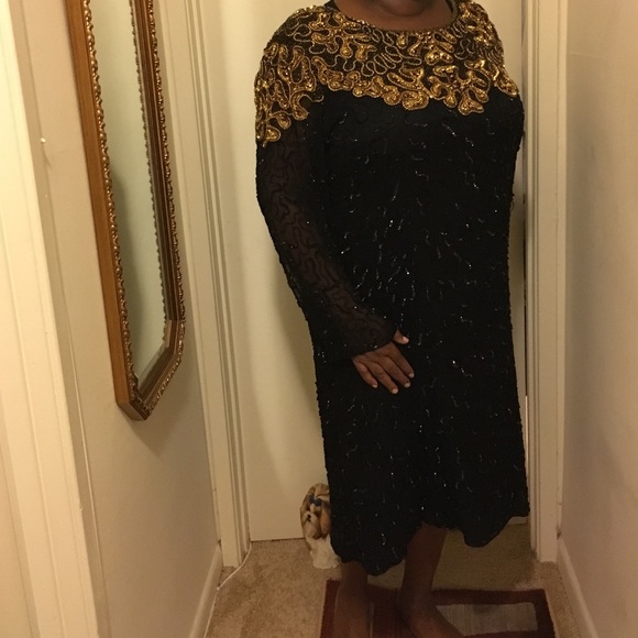 Roamans Black and gold beaded dress