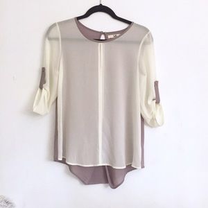 Sheer feminine lavender and cream blouse