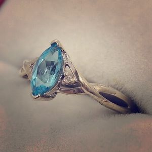 10K White Gold Blue Topaz & Diamond Ring