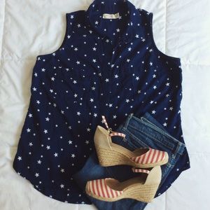 navy stars top (Price Firm).