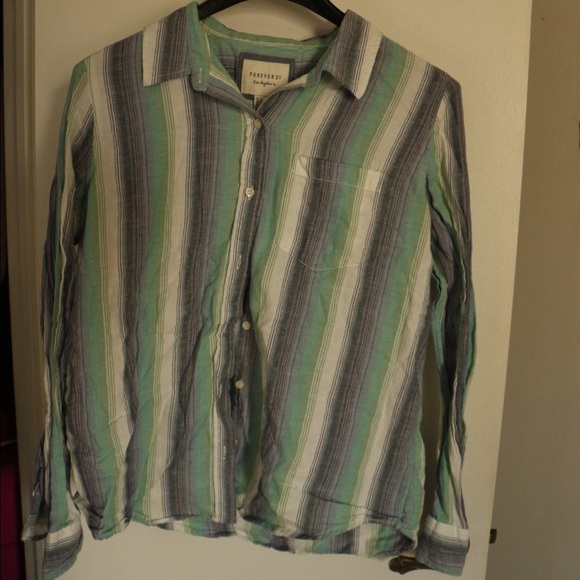 Forever 21 Railroad Stripped Button-Up