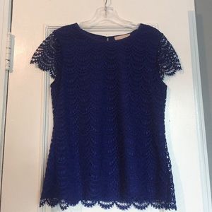 Only worn once! Blue, lace blouse with gold button