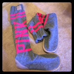 Pink sweater booties