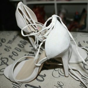 JustFab Shoes - Nude heels with lace up straps JustFab Shoes - Nude heels with lace up straps
