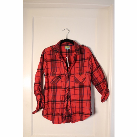 Red plaid long sleeve button up sz S