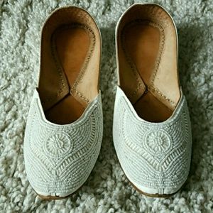 White beaded flats