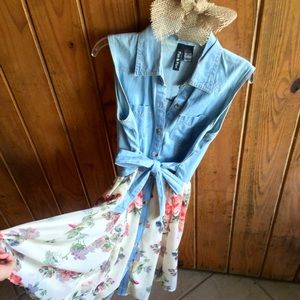Jean&floral button down dress