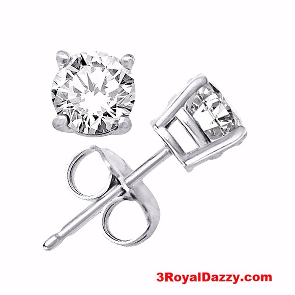 3 Royal Dazzy Other - 925 Sterling Silver 1/2 ct Cz Unisex Stud Earrings