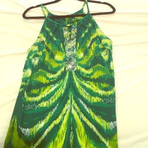 Colorful mid length dress. Beautiful jewel top.