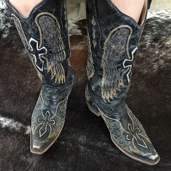 Corral black leather Western cowgirl boots