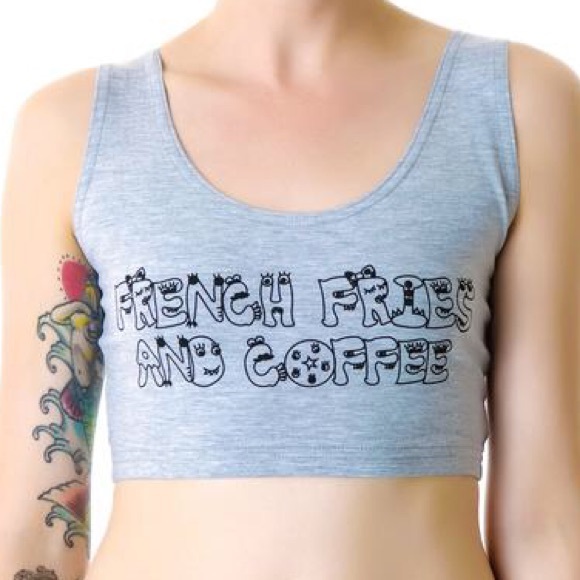 Dolls Kill bra. French fries and coffee. Size M