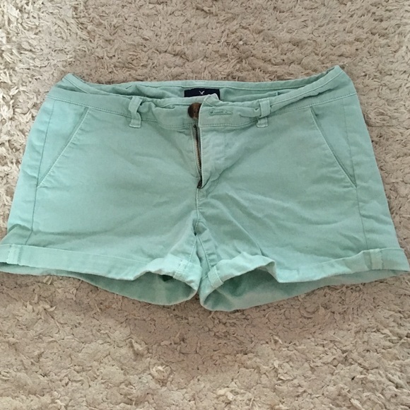 light blue jean stretchy midi shorts